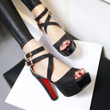 Women's Sandals Summer New Style Fashion Fish Mouth Open Toe Buckle Thick Heel High Heel Women's Shoes Plus Size 33-43 High 11cm