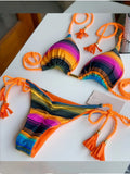 2026 Sexy Leopard Print Swimwear Women'S Split Bikini Set Woven Rope Strap Fringe Beach Women'S Two-Piece Swimsuit Bathing Suit