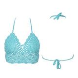 Sexy Crochet Crop Top Bikini Crop Top Women Crochet Boho Beach Camisoles Bikini Bralette Halter Cami Knitted Bra Backless