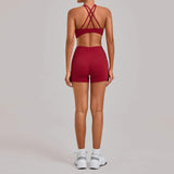 Women's Nude Yoga Sets Sports Cross Beauty Back Bra Hip-lifting Slim Fit Shorts Suits Running Fitness Workout Gym Sets