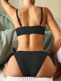 Sexy Front Bow Knot Push Up Bikinis Two Pieces Solid Swimsuit Tie Bikini Swimsuit Swimwear Biquini Conjunto De Bikini Tankini