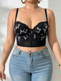 Women's Floral Embroidery Lace Push Up Bra With Underwire Longline Shaping Side Support Minimizer Comfortable Bra