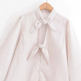 Women's Fashion Casual Bow Striped Shirt Striped Double Bow Tie Neck Button Down Blouse Sleeve Casual Shirt For Daily Wear WON6