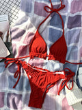 Ribbed Ruffled Frilled Brazilian Bikini Women Swimsuit Female Swimwear Two Pieces Bikini Set Halter String Bathing Suit Swim