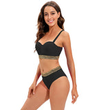2026 Sexy Bikini Women Push Up Swimwear Swimsuit Gold Wavy Edge Patchwork High Waist Bikinis Set Bathing Suit Biquinis Feminino