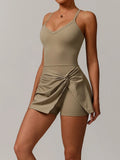 Summer Tennis Dress Women Sleeveless V Neck Slim Skirt Pleate Twisted Design Crossed Hollow Out Sports Yoga Golf Skirt Badminton