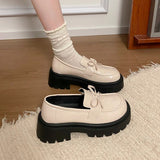 2025 Bowknot Decor Platform Loafers Women Fashion High Heel Jk Pu Leather Shoes Woman Korean Slip On Thick Sole Shoes Female