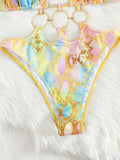 Snake Skin Halter Hollow Out Metal Rings Female Swimwear One Piece Swimsuit Women Monokini High Leg Cut Bather Bathing Suit Swim