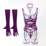 Toucheart Sexy Lingerie Suit for Women Lace Patchwork Halter Bra Set Solid Color Sexy Mesh See-through Garters Underwear Set New