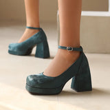 2026 Spring Style Suede Women's Thick-Soled High Heels with Ankle Buckles Women's High Heels Sizes 34 - 48