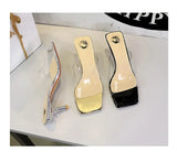 BIGTREE Sexy Silver PVC Transparent Crystal Womens Slippers 2026 Summer Square Toe Thin High Heels Sandals Ladies Shoes
