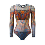 S - XXL Printed Long Sleeve With Sarong One Piece Swimsuit Women Swimwear Female Flowers Padded Bather Bathing Suit Swim V7181