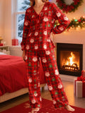 Women Christmas Pajamas Long Sleeve Tie-up V Neck Tops and Pants Loose Fall Winter Two Piece Loungewear