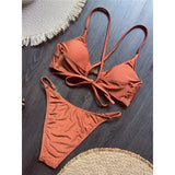 7 Colors New Cross Back Bikini Female Swimsuit Women Swimwear Two-pieces Bikini set High Leg Cut Bather Bathing Suit Swim V8252