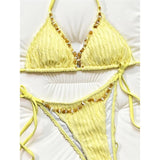 2026 Wrinkled Crinkled Halter Bikini Women Swimwear Female Swimsuit Strappy Bather Bathing Suit Swim Two-pieces Bikini set K8057