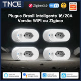 TNCE Tuya Brazil Plug 16/20A wifi or Zigbee3.0, socket with Power Monitor, Smart Life APP Remote control Voice Google Home Alexa