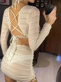 Long Sleeve Cover Up Skirt Halter Bikini Female Swimsuit Women Swimwear Four-Pieces Bikini Set Bathing Suit Bather Swim V7273