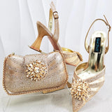 Doershow beautiful Italian Shoes And Bag Sets For Evening Party With Stones Italian Leather Handbags Match Bags!  HC1-1