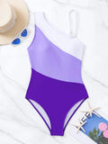 2026 Colorblock Cut Out One Shoulder Swimsuit One Piece Swimwear Women Sexy Bather Bathing Swimming Swim Suit Female Beachwear