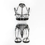 Toucheart 5 Piece Sexy Embroidery Underwear Set for Women Mesh Patchwork See-through Halter Underwear Garters Sexy Lingerie Set