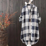 Long Sleeve Lapel Oversized Shirts Women Shirt Plaid Print Irregular Hem Single-breasted Soft Breathable Lady Long Top