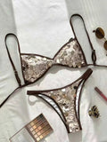 Glitter Sparkling Squins Halter Bikini Women Swimsuit Female Swimwear Two-pieces Bikini Set High Leg Cut Bathing Suit Swim Lady