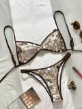 Glitter Sparkling Squins Halter Bikini Women Swimsuit Female Swimwear Two-pieces Bikini Set High Leg Cut Bathing Suit Swim Lady