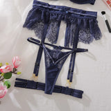Toucheart 4PCS Lingerie Sexy Set Solid Color Cut-out Garter Strap Slim See-through Butterfly Fine Knot Shoulder Strap Bra