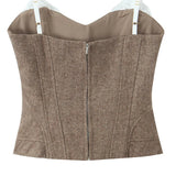 French Fashion Elegant Top Slim Fit Ribbed Waistband Tube Top Crop Top Camisole Vest Bustier Top For Woman Pure Desire EWKE
