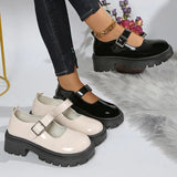 Patent Leather Thick Sole Mary Jane Shoes Women 2025 Ankle Buckle Platform Pumps Woman Round Toe High Heel Lolita Shoes Female