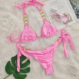Halter Scrunch Butt Rhintstone Diamond Bikini Women Swimsuit Female Swimwear Two Pieces Bikini Set Brazilian Bathing Suit Swim