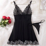Black Lingerie Women Underwear Sleepwear Lace Nightdress And Thongs Pijamas Sets Female Nighty
