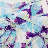 DEKA Sold Triangle Bikini Set Blouse Swimsuit Women Printed Halter Swimwear Cover Up Beach Wear 3 Pieces Sheer Bathing Suit
