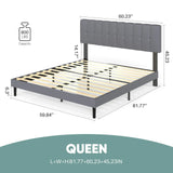 JHK Wooden Upholstered Platform Bed With Adjustable Headboard