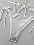 Halter Rhinestone Diamond Bikini Women Micro Thong Swimwear Female Swimsuit Two Pieces Bikini Set Satin Bathing Suit Swim Lady