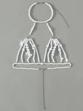 Luxury Pearls Chain Fringe Tassel Bikini Bottom Swim Brief Women Swimwear Female Bather Brazilian Tanga Panties Underwear