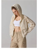 Outdoor Windproof Mountaineering Jacket Women Fashion Lightweight Sun Protection Sports Hooded Top Casual Loose Hiking Yoga Suit
