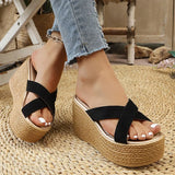 2026 Wedges Slippers Women Summer Plus Size 43 Chunky Platform Sandals Woman Comfortable Cross Strap High Heeled Sandals Female