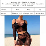 1 Set Women Long Sleeve See-Through Fishnet Cover Up Hollow Out Tassel Bodycon Beachwear Dress
