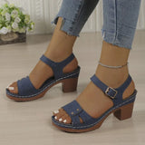 Women's Chunky Heel Sandals Strap Plus Size Shoes Solid Color One Line Fashion Sandals for Women Summer 2026