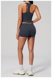 Gym Women Yoga Sets Women Brushed Square Neck Slim Sports Tank Top Fitness Suit Outwear Running High Waist Shorts Tracksuit