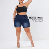 Women's Jean Shorts Casual High Waist Pull-On Stretchy Skinny Shorts With Pockets Soft Fabric Butt Lifting Denim Bottoms