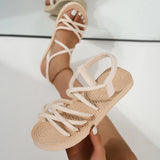 Women Summer Flat Sandals Light Weight Beach Street Shoes Elastic Band Girls Student Daily Walking Flats Leisure Sandalias