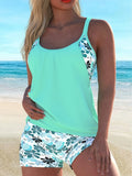 Women's Conservative 2 Piece Swimsuit Black Stripe Print Patchwork Tankini Bikini Set Suspender Cross Backless Bathing Suit 2025