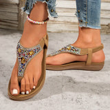Fashion Rhinestone Bohemian Sandals Women 2025 Summer Clip Toe Flats Beach Sandles Woman Non Slip Elastic Band Sandalias Mujer
