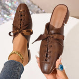 2026 New Retro Summer Brown Women's Slippers Thick Low Heels Square Head Lace Up Ladies Comfortable Outdoor Beach Sliders 35-45