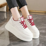 Pu Leather Thick Bottom Sneakers Women 2025 Breathable Platform Vulcanised Shoes Woman Womens All Match Lace Up Casual Sneakers