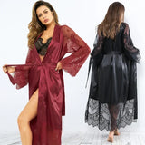 Sleepwear Women's Bathrobe Sexy Lingerie Lace Satin Kimono Sleep Long Dress Robes Pajamas Nightgown