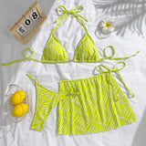 sexy wave halter tie bikinis sets 3pcs with tie mini skirt thong swimsuits swimwear bathing suit beach outfits biquini tankini