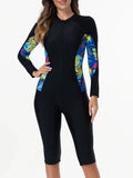 2026 Zipper Rushguard Long Sleeve Surfing Swimsuit Women One Piece Printed Swimwear Female Bather Bathing Swimming Swim Suit XXL